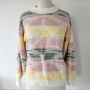 Vintage Burlington Colorblock Pastel Crewneck Sweater Women Size Small Knitted